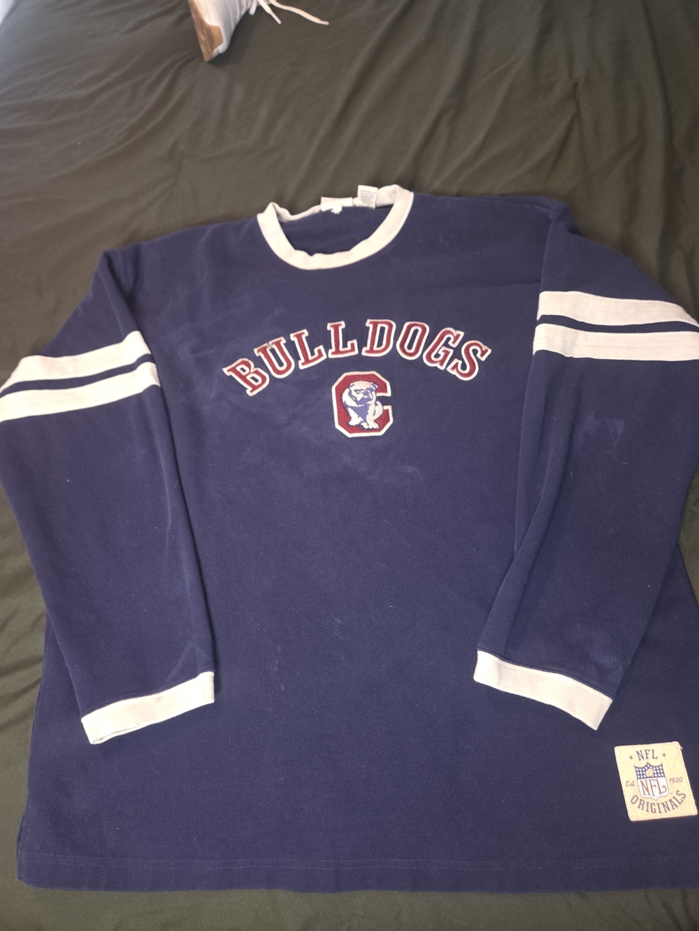 NFL Originals Bulldogs Navy Blue Long Sleeve Ribbed Shirt Mens XL Vintage Style